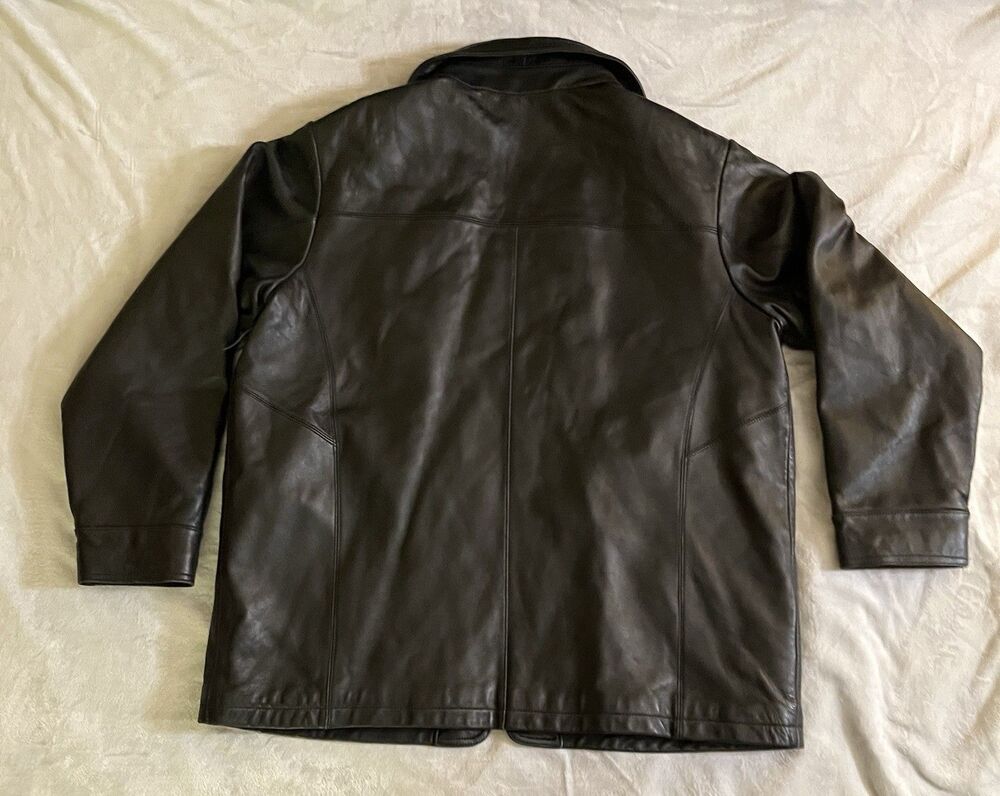 Knightsbridge Men's L Black Leather Jacket Button Front Lined Pockets Mid-Length - Picture 2 of 10